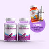 Two purple bottles of Nutrifactor Gluta Fair 500mg are shown on a light lavender background, with a promotional graphic offering a free bottle of Nutrifactor Nutra-C C 500 + Zinc and a bottle of Colloportum Extra C in a purple circle labeled '+FREE Nutra C and Extra C'.